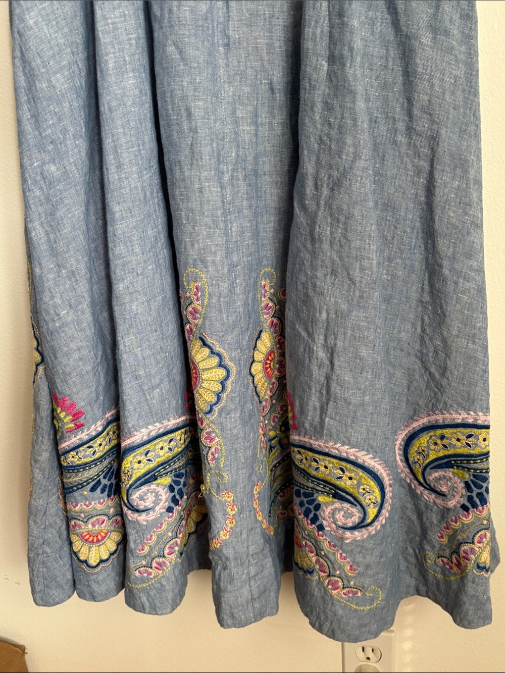 Boden Blue Linen Delicately Embroidered Sleeveless Maxi Dress 8R Cotton Lined - Picture 7 of 9